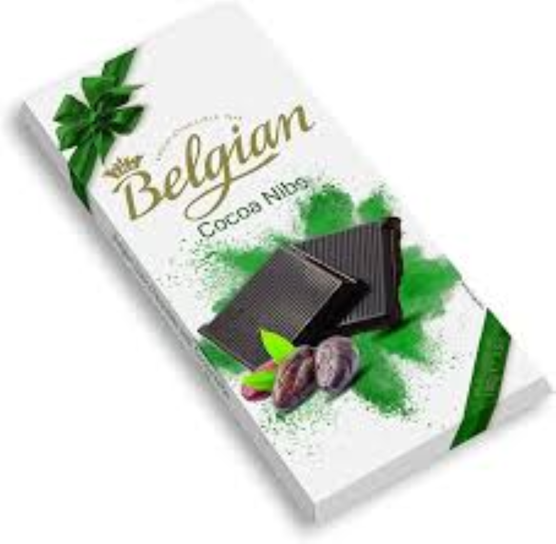 THE BELGIAN CHOCOLATE COCOA NIBS BAR 100G